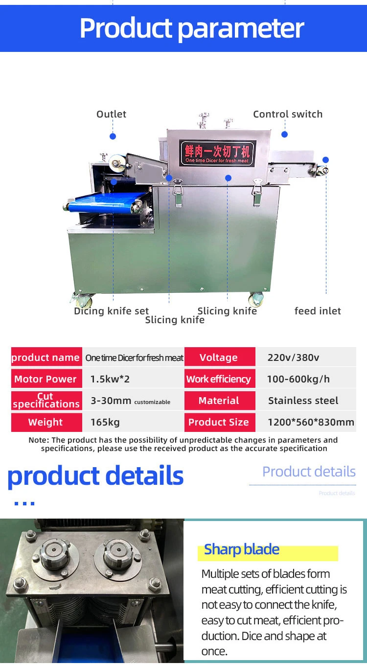 Automatic Pork Meat Beef Cube Dice Cutting Dicing Processing Equipment Cuts 600kg of Meat Per Hour